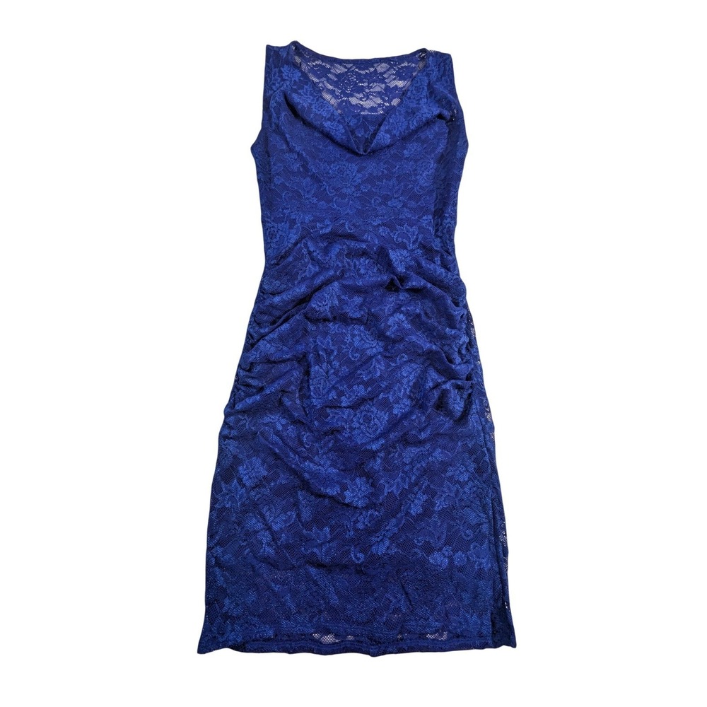 Cache Royal Blue Lace Sheath Dress Ruched Cowl Neck Sleeveless Size 4